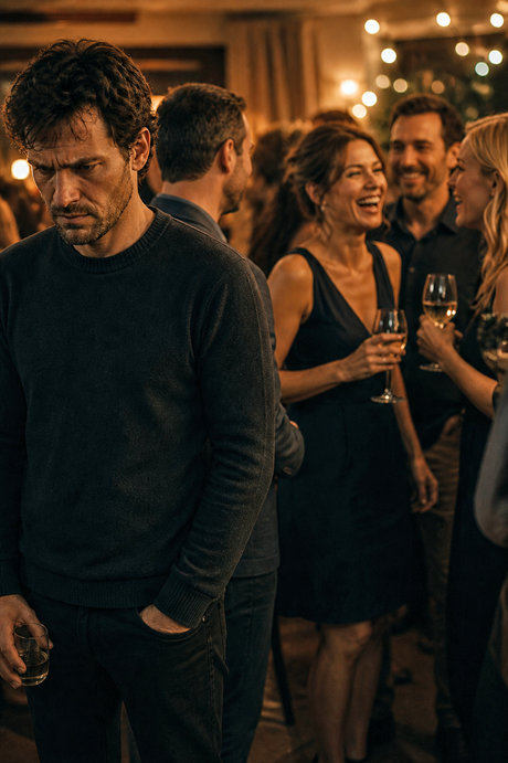 Een man in de schaduw op een feestje